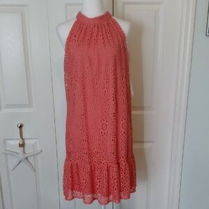 Nicole Miller Coral Lace Halter Dress NWT